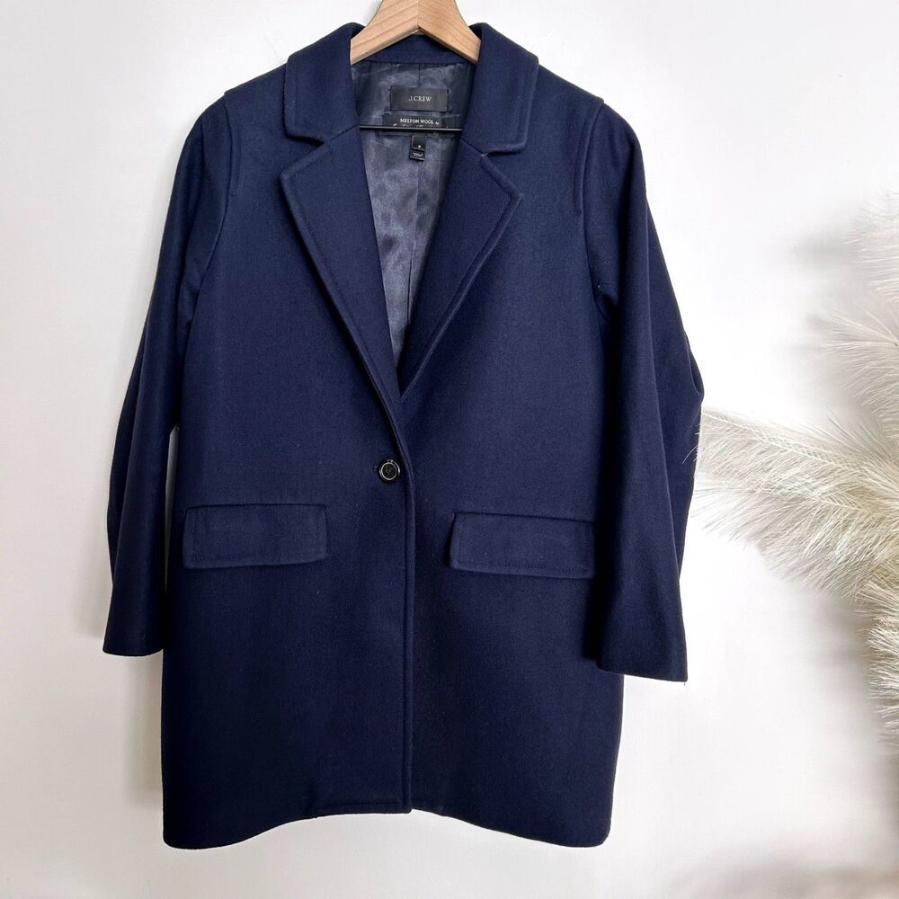 J.Crew Navy Deep Blue Wool Boyfriend Melton Wool Coat